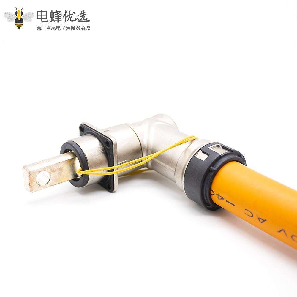 高压互锁连接器金属带屏蔽单芯弯插头和插座电流500A接150平方线