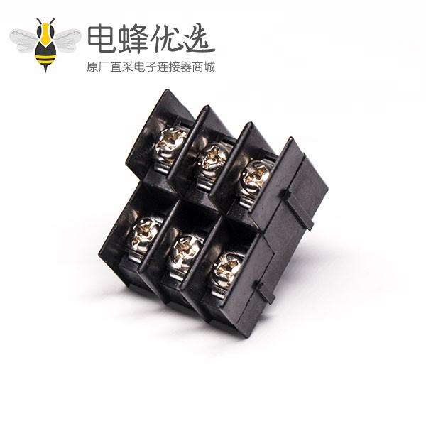 栅栏式双层接线端子6芯带螺丝黑色穿孔式接线连接器