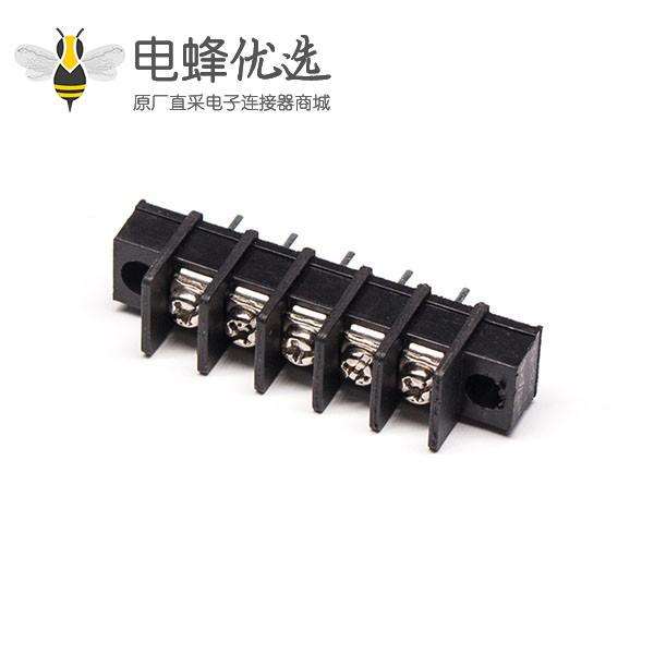 栅栏接线端子排5芯直式黑色带法兰穿孔式插PCB板