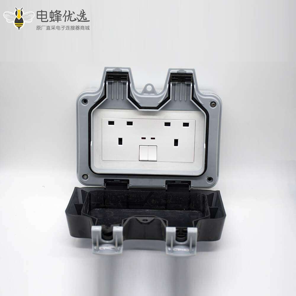 防水盒开关插座定制化双端口开关+3孔插座卡扣安装ABS插座箱