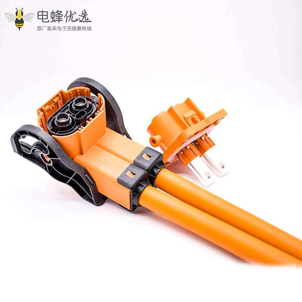 高压互锁连接器200A塑胶8mmA键位弯式2芯插头插座