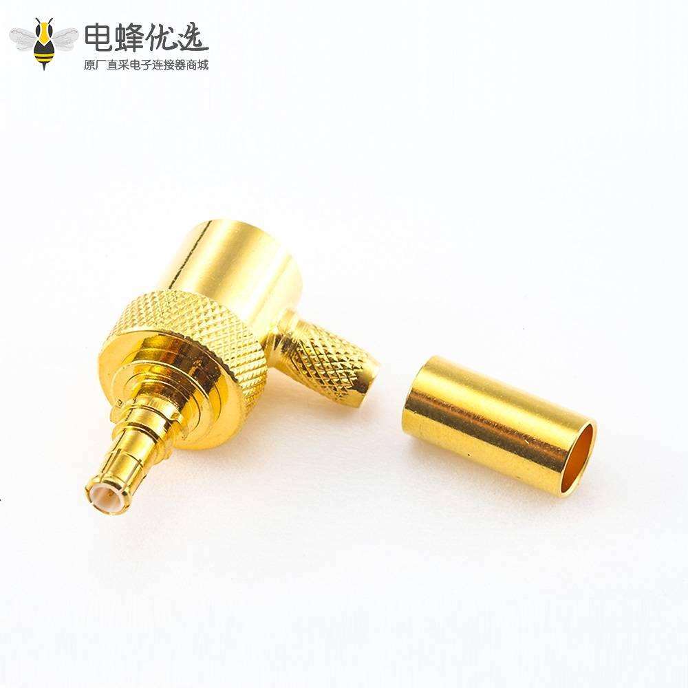 MCX弯公头压接式接头铜镀金50&Omega;