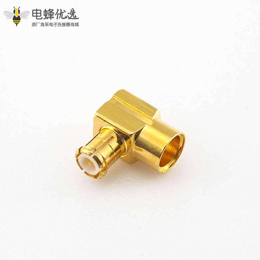 MCX射频同轴连接器压接式接头公头弯式铜镀金50&Omega;