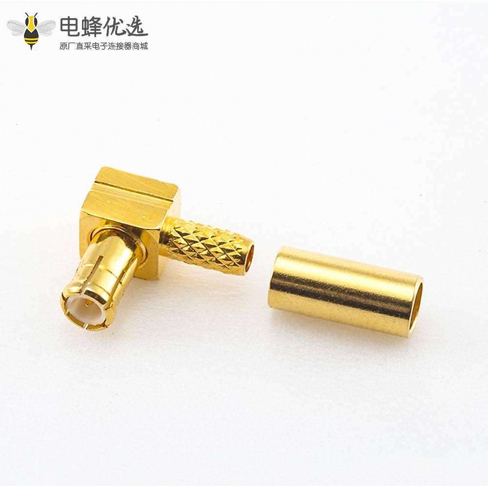 MCX接头接线压接式接头公头弯式铜镀金50&Omega;