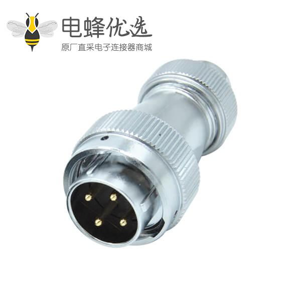 四芯防水航空插头RA24直式螺帽锁紧公头圆形工业连接器