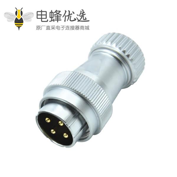 四芯防水航空插头公头RA32直式工业圆形螺帽锁紧连接器