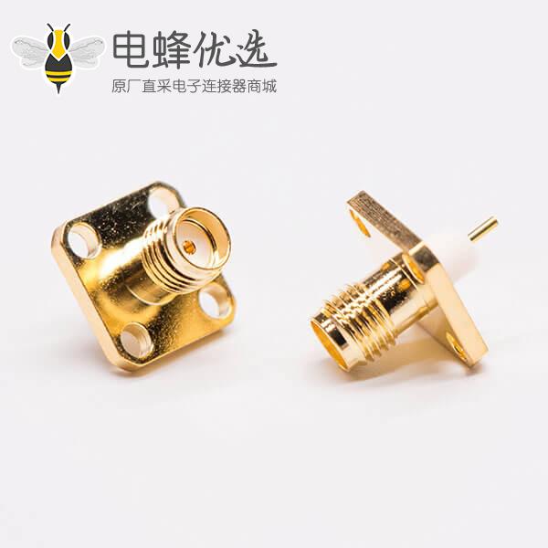 SMA四孔法兰接头母头面板安装射频同轴连接器