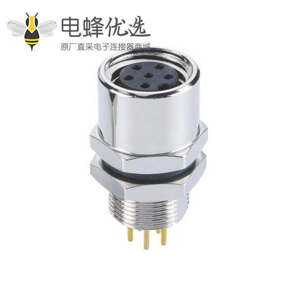 M8传感器接头A型3/4/6/8芯直式穿墙后锁防水接PCB板母座