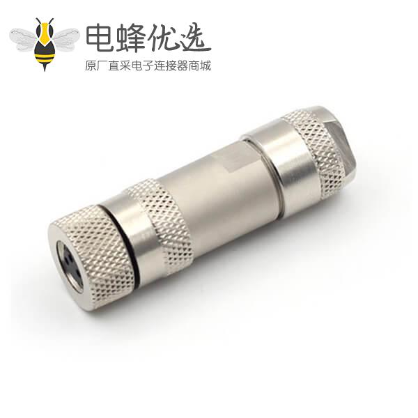 M8防水接头3/4芯全金属外壳连接器A型接线缆母头