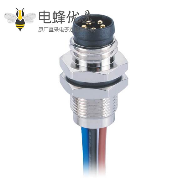 M8带电缆直型插头板端前锁直式公头焊接带线型连接器