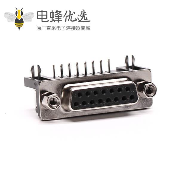 迷你 D Sub 15针弯式接PCB板铆锁焊板母座