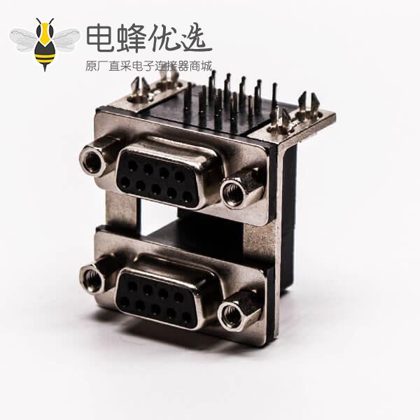 双层d sub连接器9针母对母铆锁黑胶接PCB板