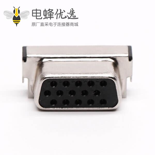 db15接口母头插座三排高密度弯式黑色胶芯插孔