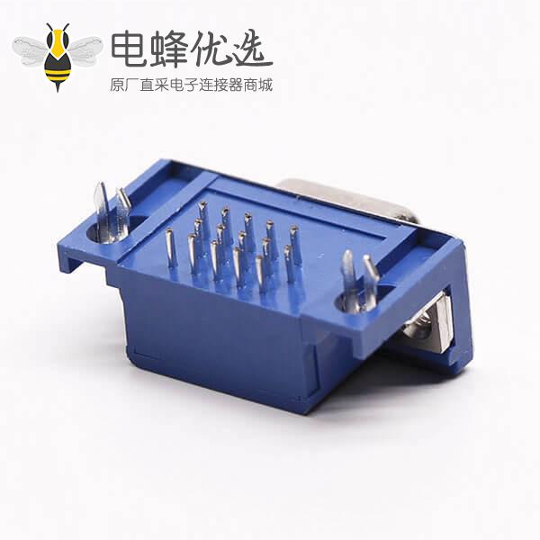 db15母头连接器弯式蓝色胶芯焊板铆锁不带螺丝