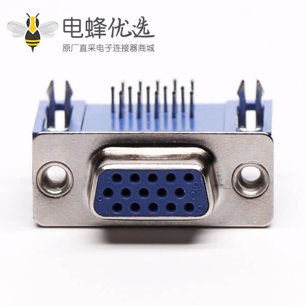 db15母头连接器弯式蓝色胶芯焊板铆锁不带螺丝