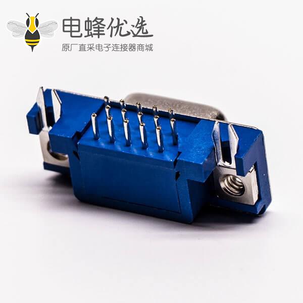 d sub hd15针雌头弯式蓝色胶芯3.08铆锁不带螺丝穿孔