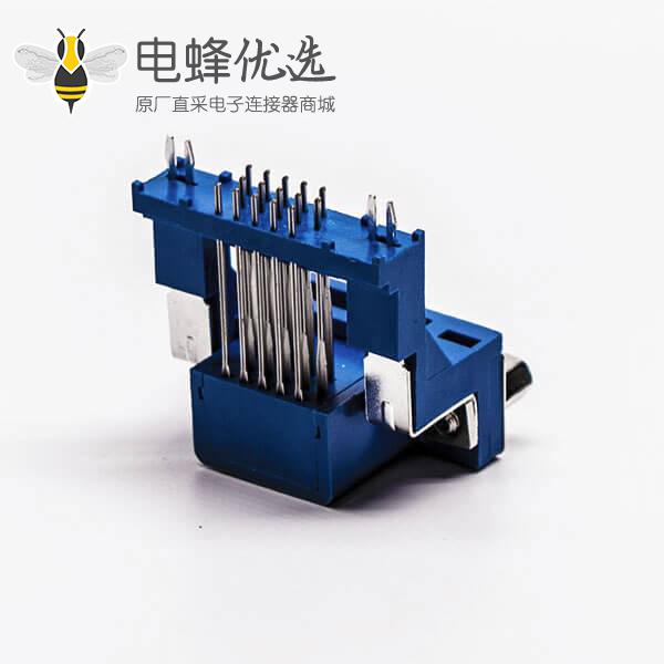d sub连接器15针母头弯式高架带点双加强筋铆锁蓝色胶芯