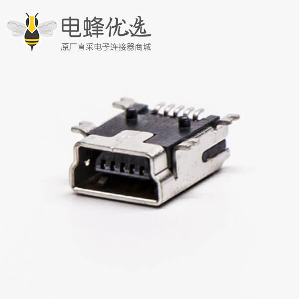 micro usb b型mini母头B型5针90&deg;SMT贴板式接头