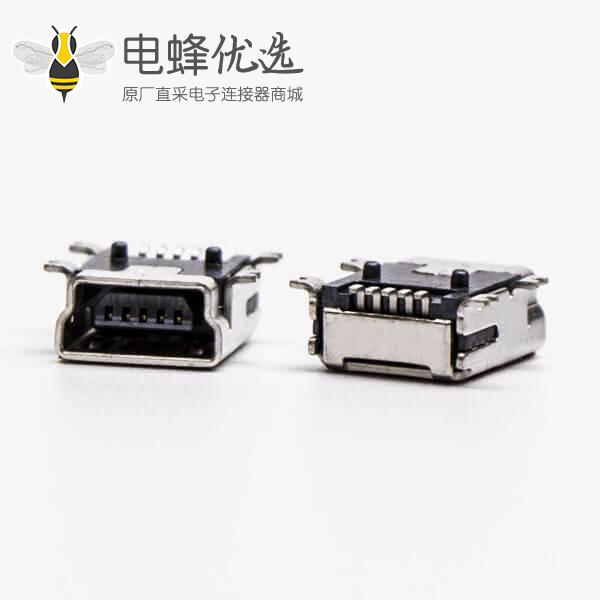 micro usb b型mini母头B型5针90&deg;SMT贴板式接头