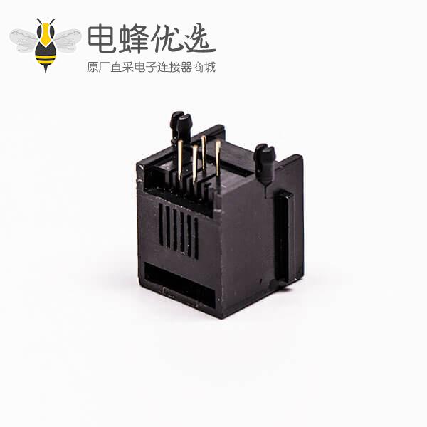 rj45口全塑单口4P网络黑色不带灯90°接PCB板