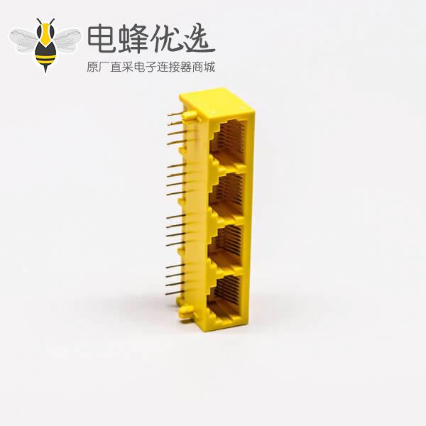 rj45母座pcb黄色全塑弯式4口8P不带灯