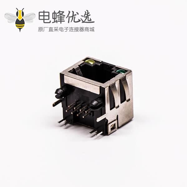 rj45接口铜壳母头单口带屏蔽带灯网络接口接PCB