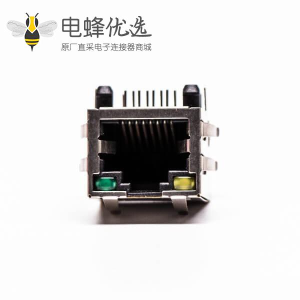 rj45接口铜壳母头单口带屏蔽带灯网络接口接PCB