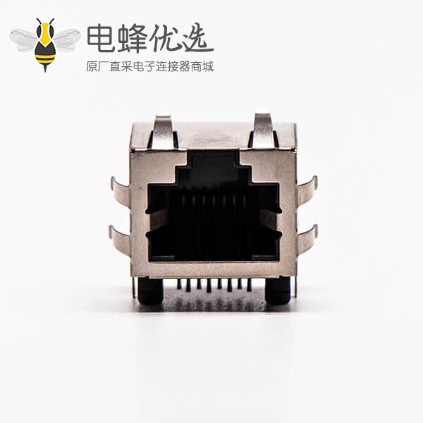 rj45网络接口母座单口90度铜壳带屏蔽带灯接PCB