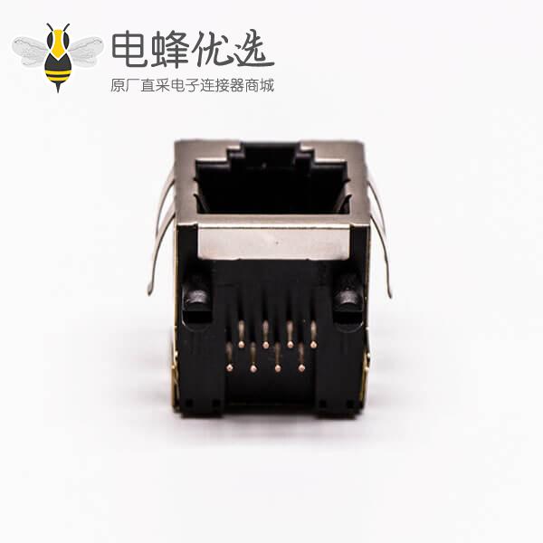 rj45网络接口母座单口90度铜壳带屏蔽带灯接PCB