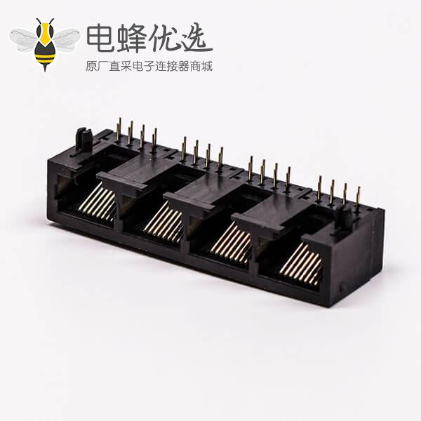rj45插座接口4口全塑黑色母90度无灯不带屏蔽接PCB