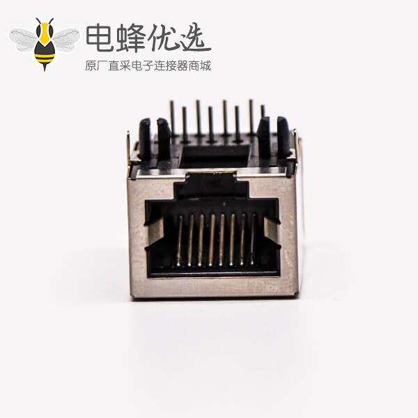 单口rj45母座铜壳金针90度8p带屏蔽无灯网线接口