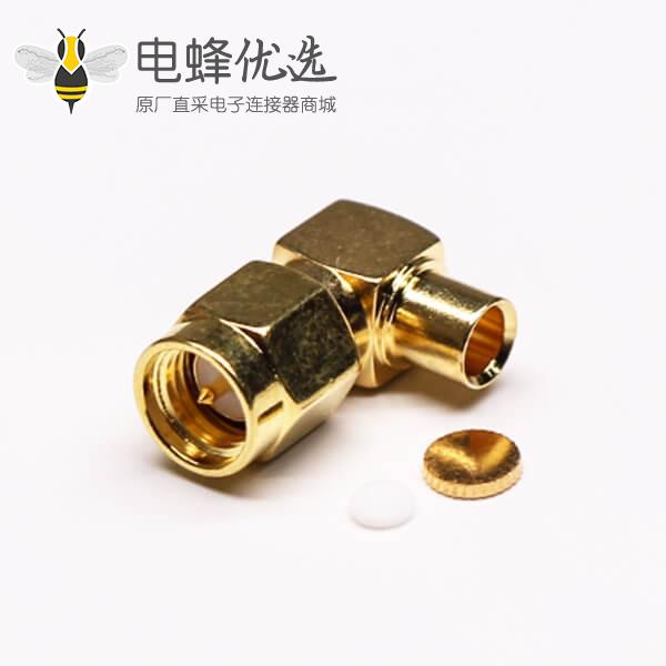 SMA线焊接公头公针弯头镀金接同轴线缆