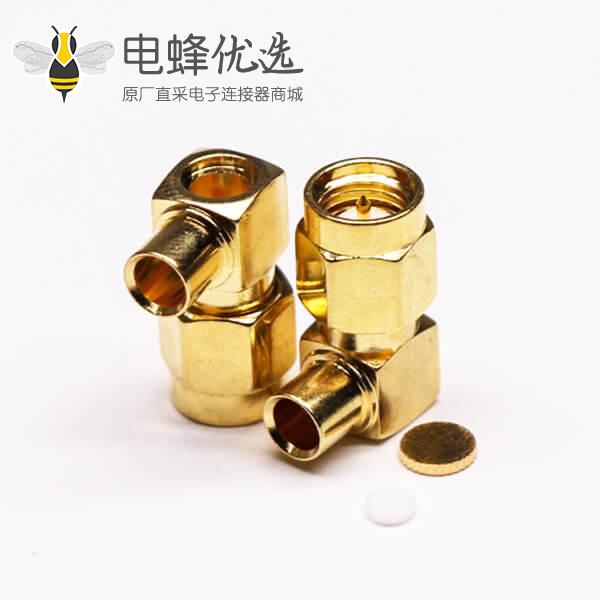 SMA线焊接公头公针弯头镀金接同轴线缆