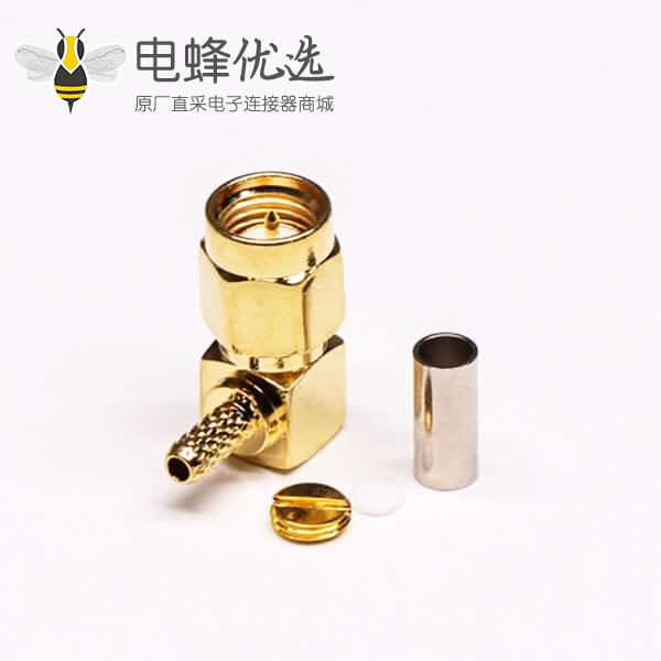 SMA公头转接线90度弯式压接接同轴线缆