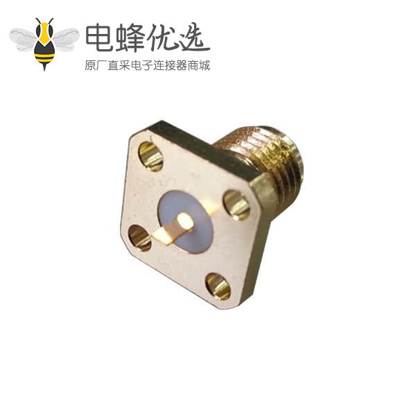 同轴音频SMA连接器直式母头4孔法兰盘树脂灌胶SMA面板安装板端