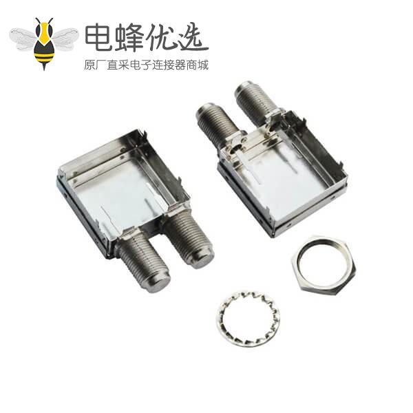 双头F头射频同轴连接器母头穿墙式带屏蔽罩
