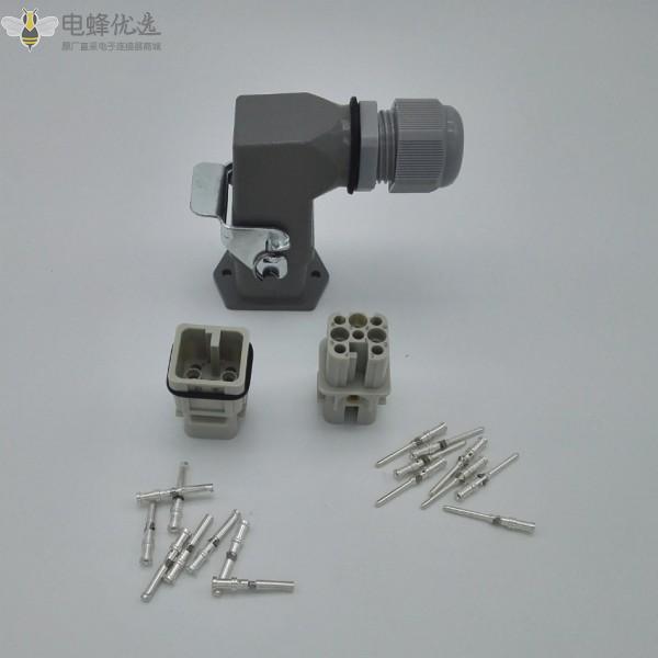 8芯矩形重载连接器冷压焊接弯式防水航空插头插座