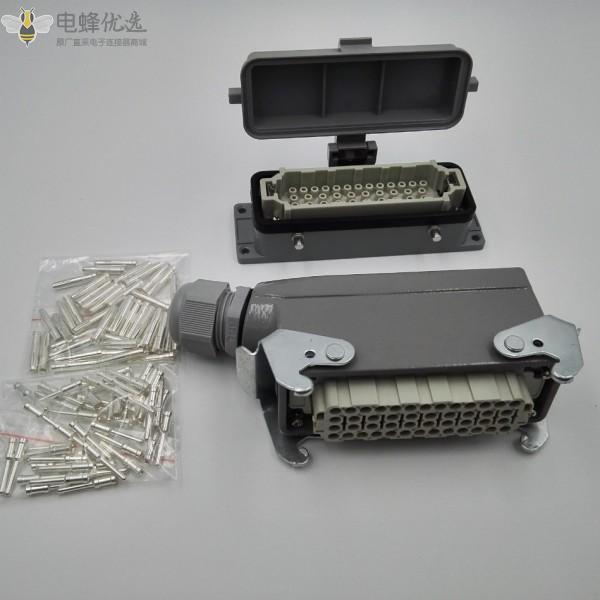 46芯冷压重载HDC连接器矩形火车机车高压插头插座侧面出线带挂钩