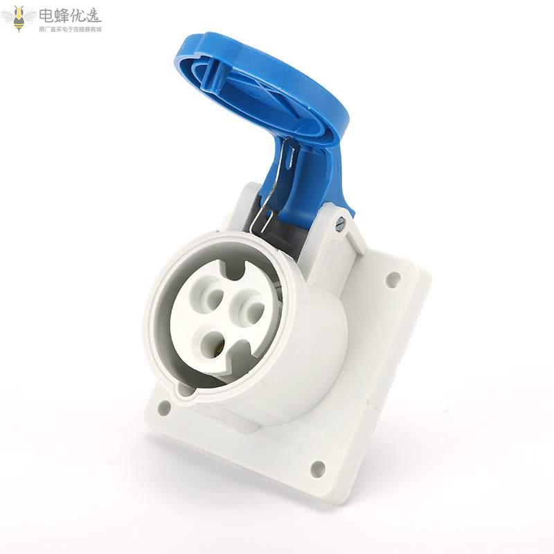 IP44工业连接器16A32A防水工业暗装直插座250V2P+E对接公母头