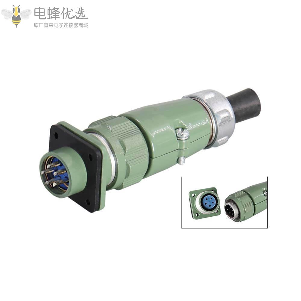 直插式YD20-5芯直式反装TQ+Z航空连接器10A方形法兰母座+圆形公头2P+PE