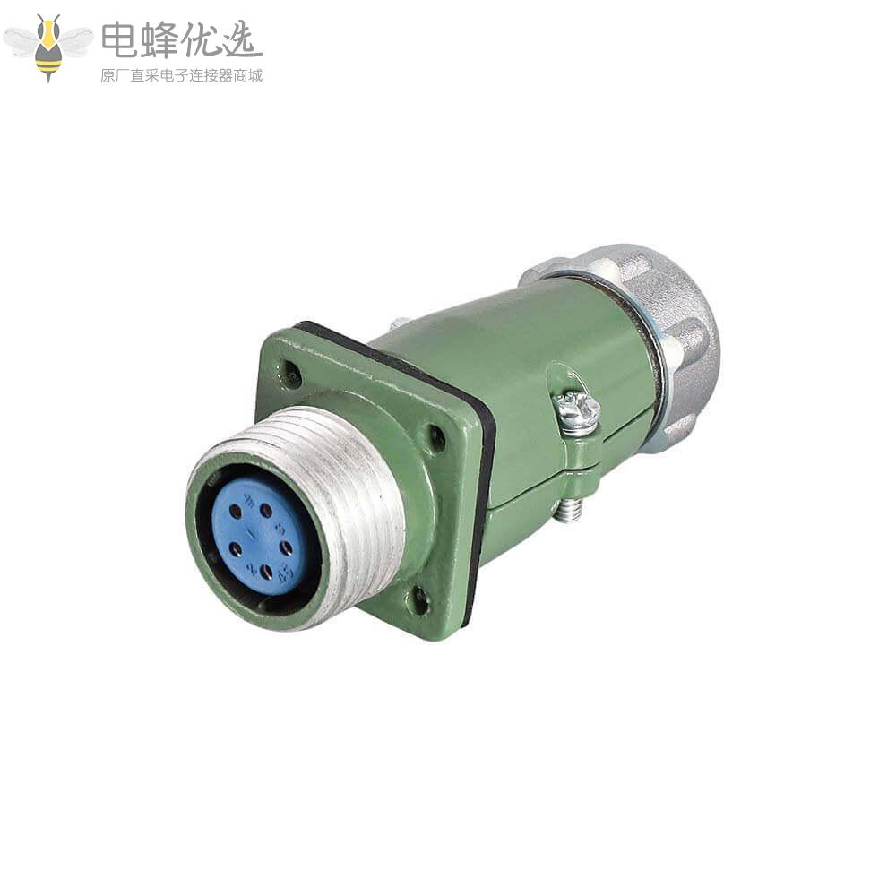 圆形法兰YD20直式5芯反装ZP航空连接器10A防水2P+PE反装对接母座