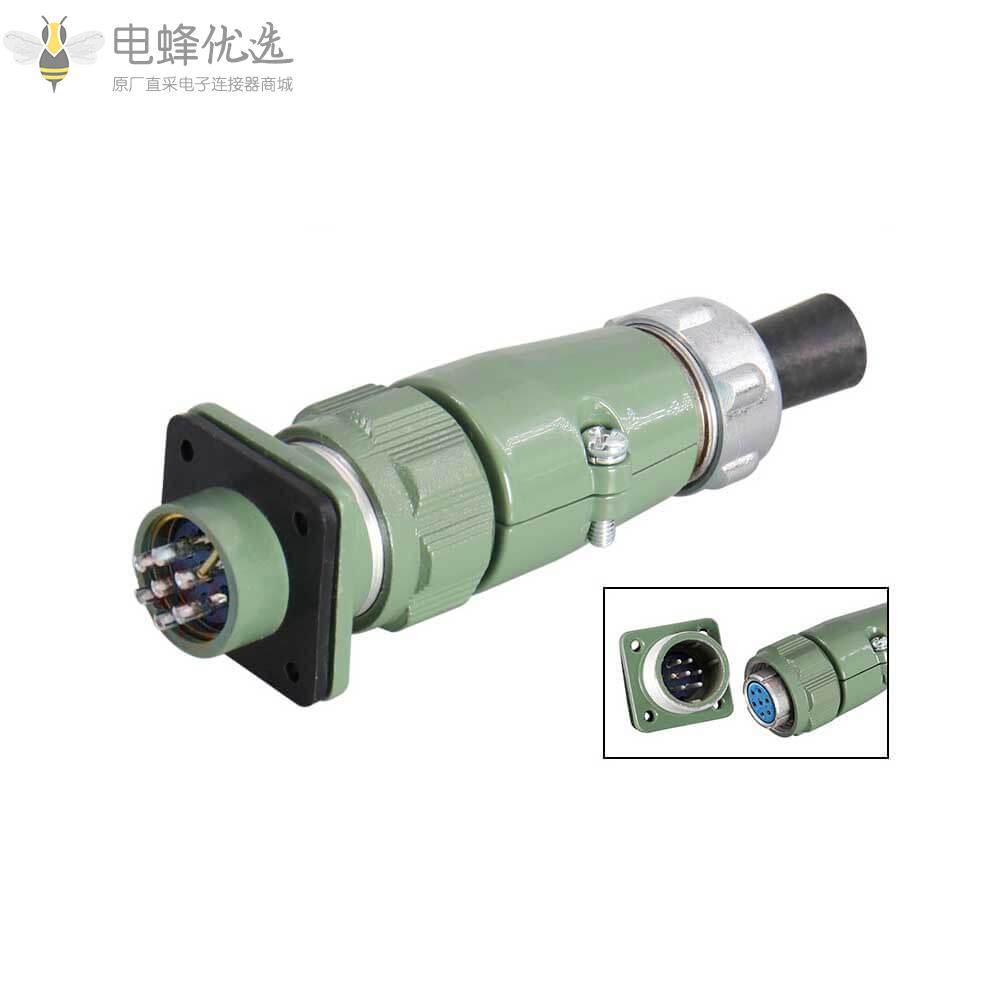 YD20-7芯直式正装TQ+Z航空连接器10A400V四孔法兰公座+圆形母头