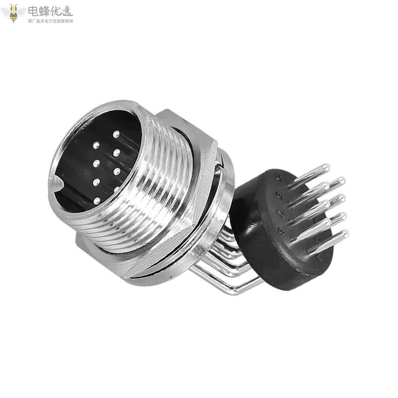 圆形8芯GX16航空连接器4A125V母插头公插座弯式焊板接PCB插座