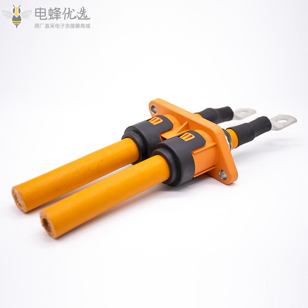 HVPT2芯高压连接器125A塑料外壳IP67_180度直式插头插座面板安装厂家定制