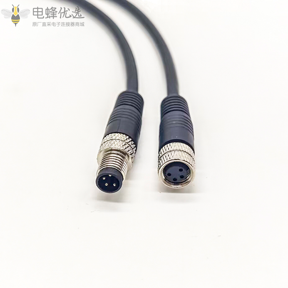 M8电缆插头注塑成型式A型4芯公插头转母插头接1米26AWG线