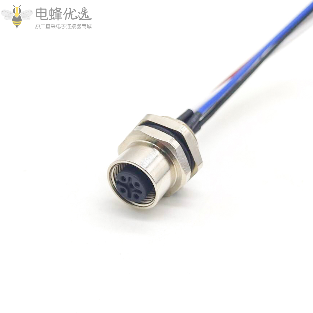 M12连接器 5pin 母头后锁带线型板端插座带线1M