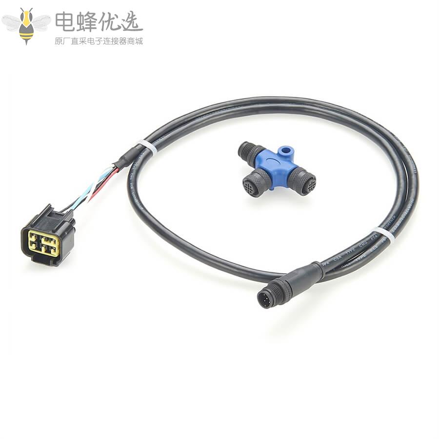 船用电缆NMEA_2000雅马哈6针母头转M12公头5芯发动机线材5米接口电缆/三通连接器