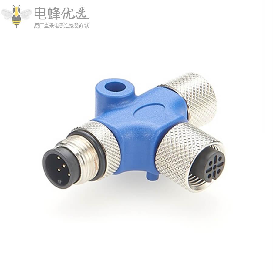 NMEA_2000_M12_5芯双母头转5芯公头T形3通连接器N2K骨干电缆