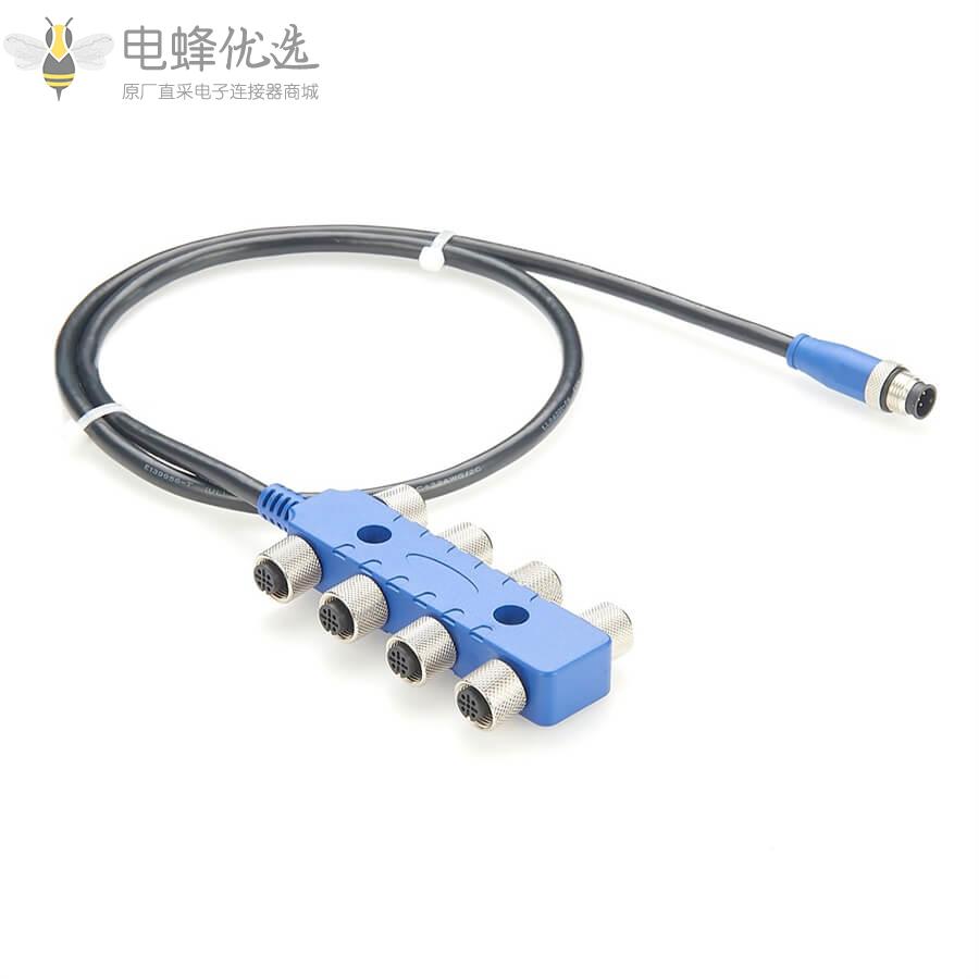 8通船用NMEA_2000网络Drop电缆M12_8母头转1公头线材1米总线电缆防水游艇电源线接头