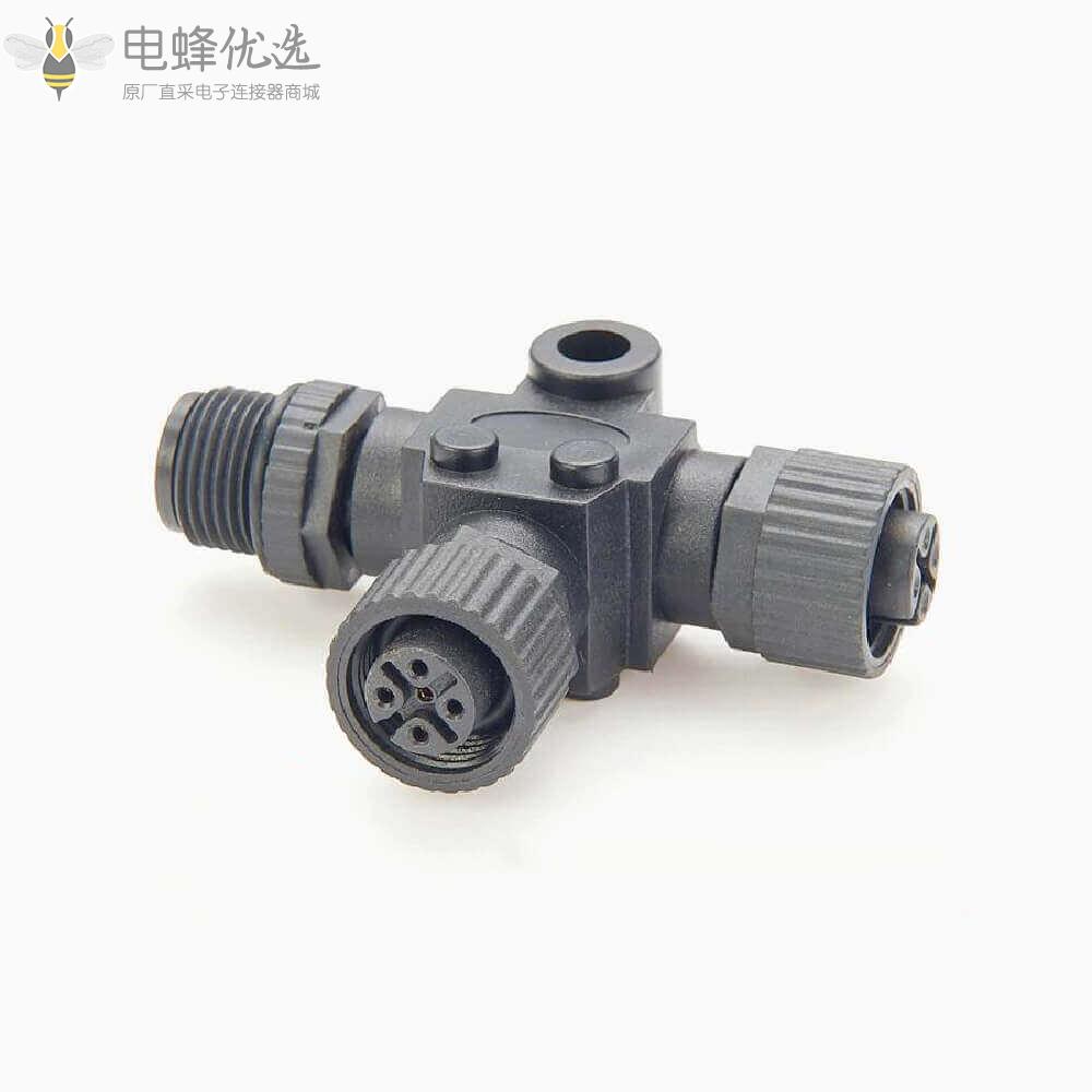 NMEA2000_T型3通连接器海上游艇使用一公头转2母头M12接头5芯航空插头